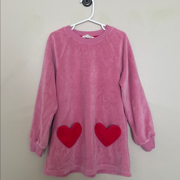 Mini Boden Pink Velour Heart Pocket Tunic 7-8Y - Picture 2 of 9